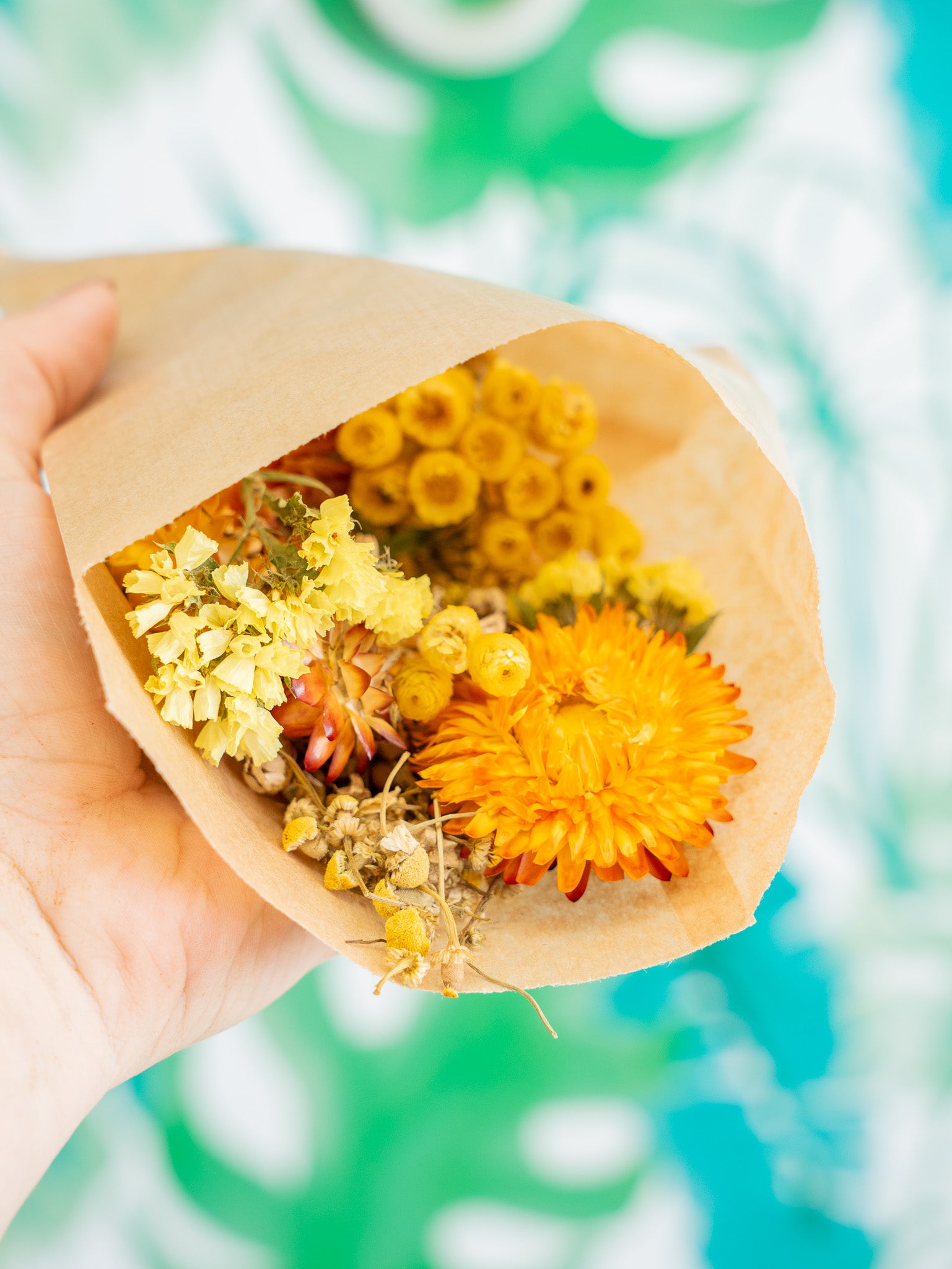 Bolsa flores secas amarillas